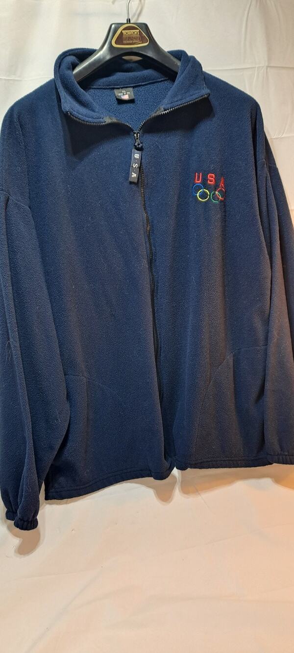USA Olympic Rings Men's Blue Fleece Full Zip Jacket Long Sleeve XXL Made in USA